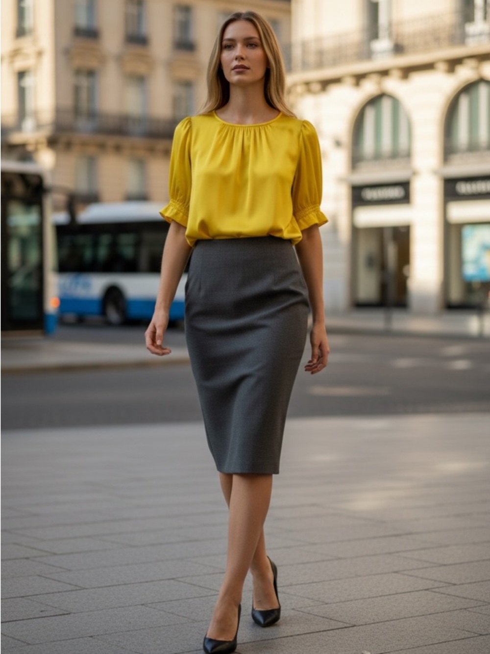 Ann Taylor Vibrant Yellow Silky Office/Career Blouse